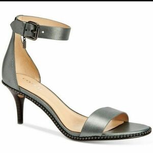 Coach Heels Kitten "Maude" Grey Soft Mill Leather Heel Strap Size 6 Formal Comfo